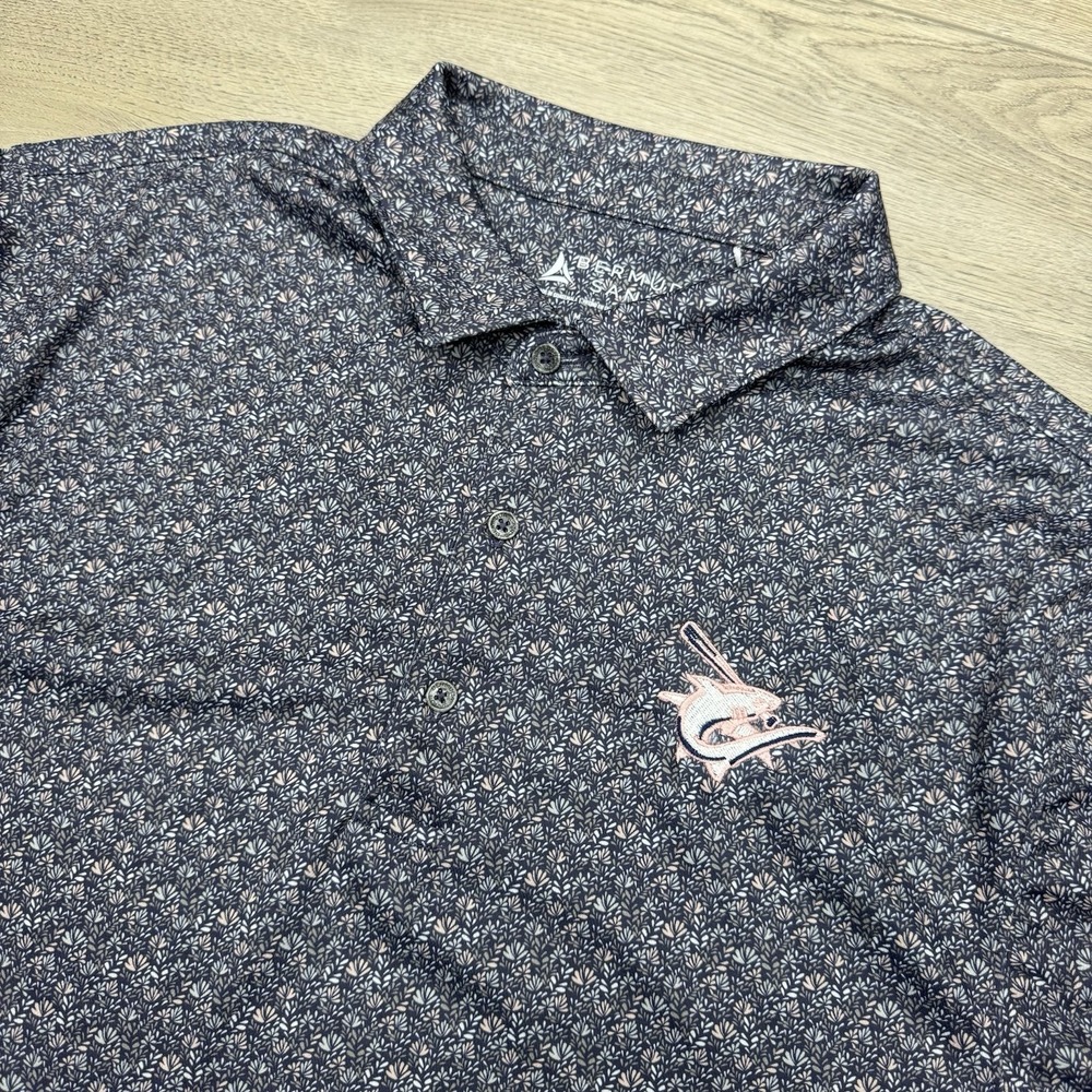 Bermuda Sands AOP Floral Polo Shirt Shark Logo Men's Sz M‎ Golf Casual Beach